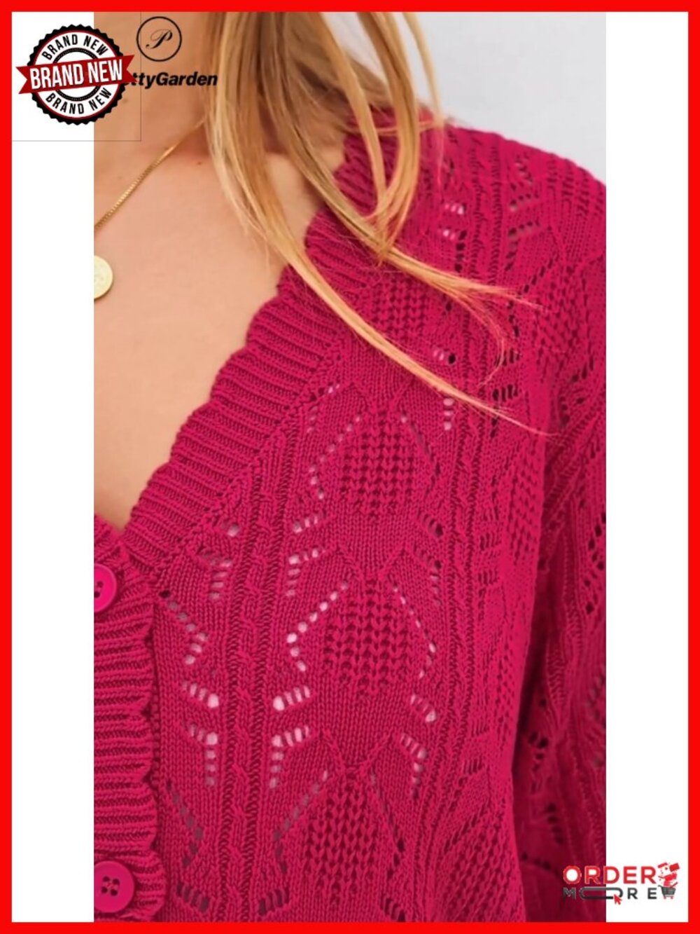 Crochet Knit V Neck Button Up Cardigan Short Sleeve Lightweight - Picture 6 of 6